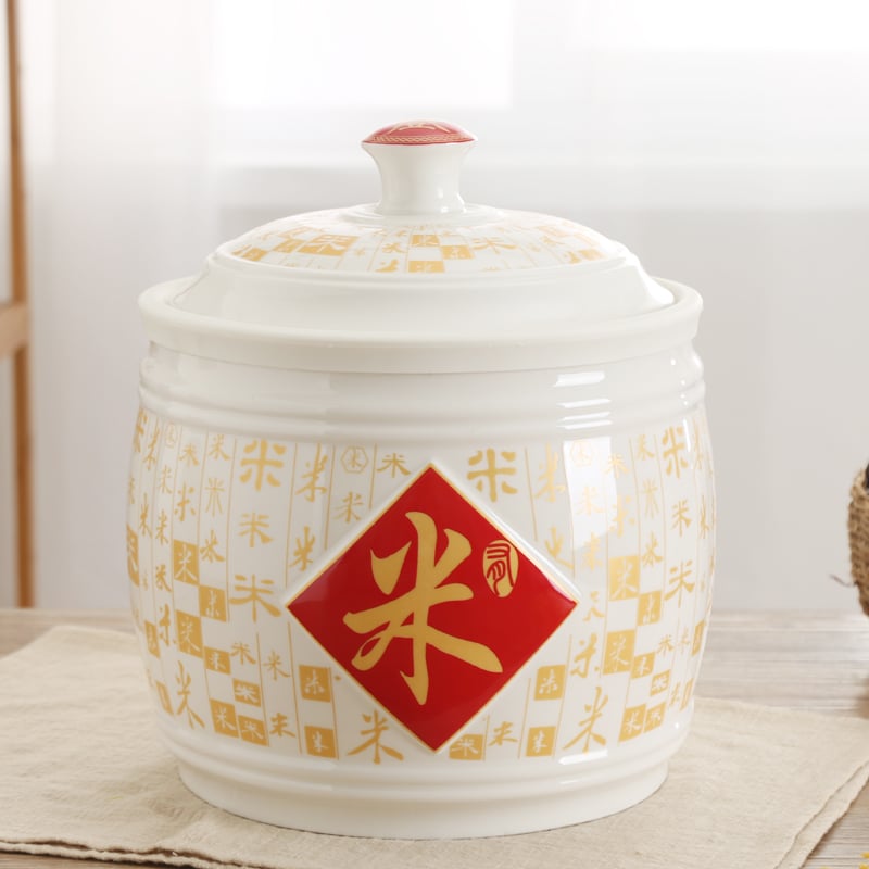 聚财陶瓷储物米缸（五谷丰登）